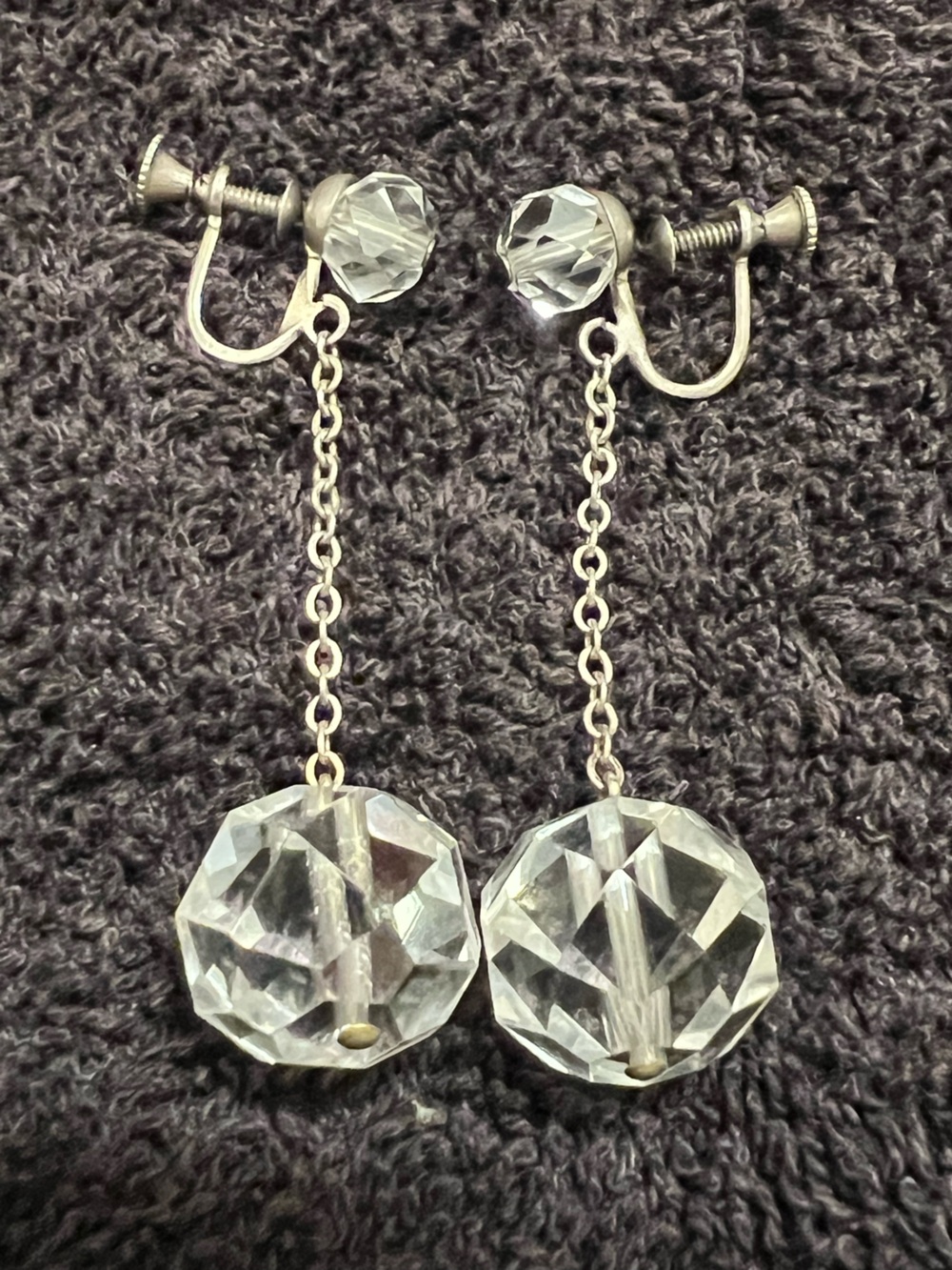 Vintage ArtDeco Sterling Silver and Quartz Crystal Screwback Earrings